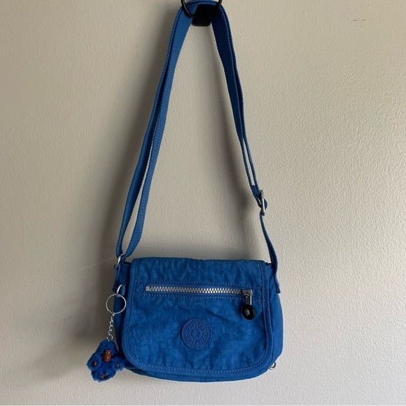 Kipling Sabian crossbody nylon bag blue small with furry monkey - Picture 2 of 6